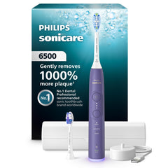 Philips Sonicare 6500 front view showing handle and brush heads for powerful cleaning
