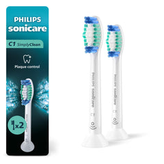 Philips Sonicare C1 pack front view showing two white brush heads and packaging benefit