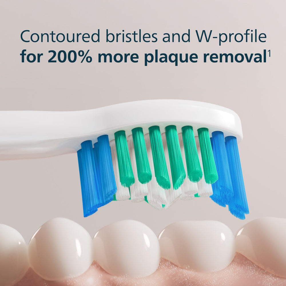 Philips Sonicare side profile of brush head illustrating W-profile fit benefit