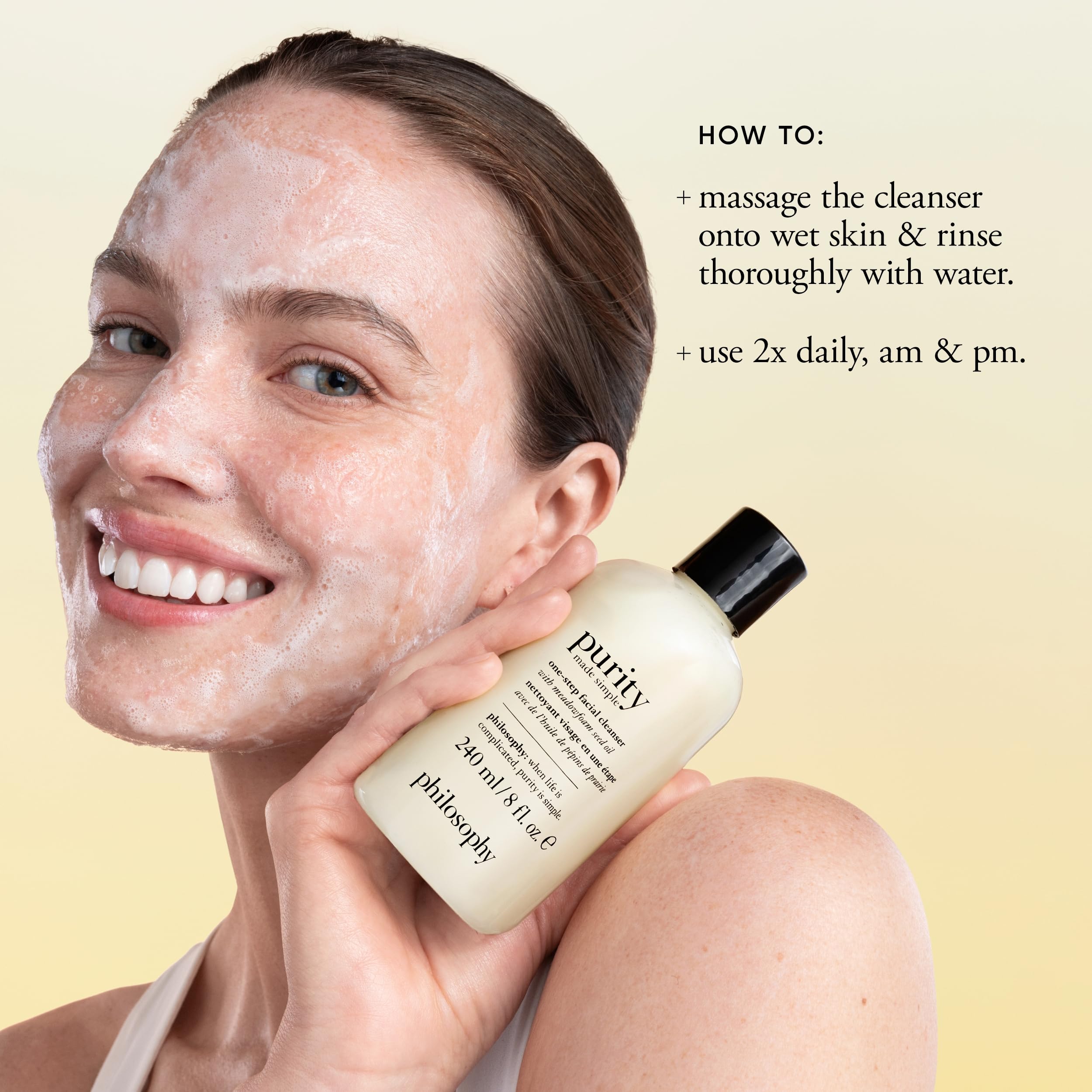 philosophy light foam lather detail showing effective makeup lift
