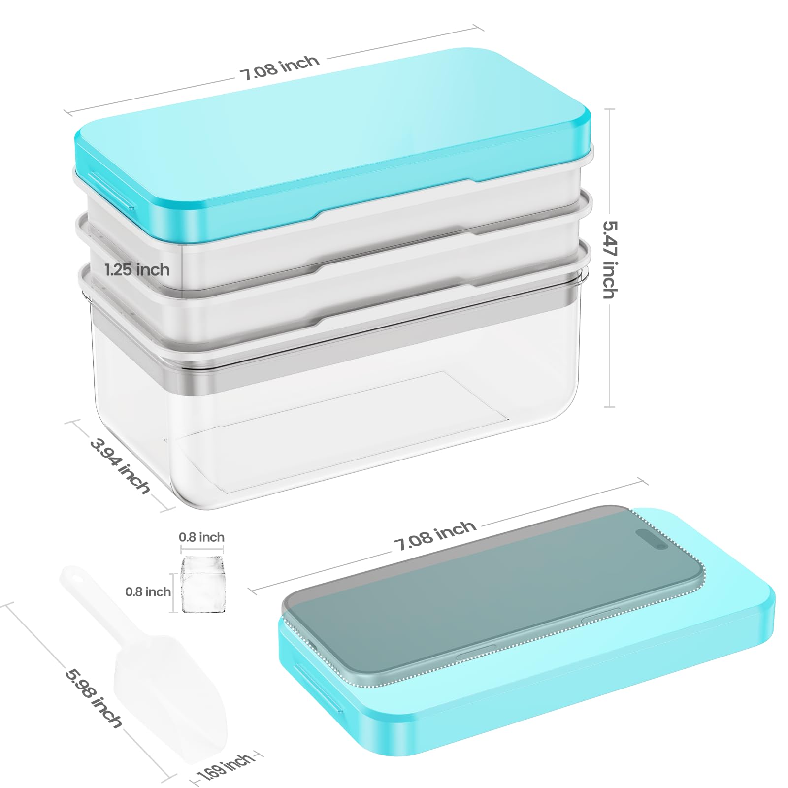 PHINOX clear storage bin collecting released ice cubes for neat transfer