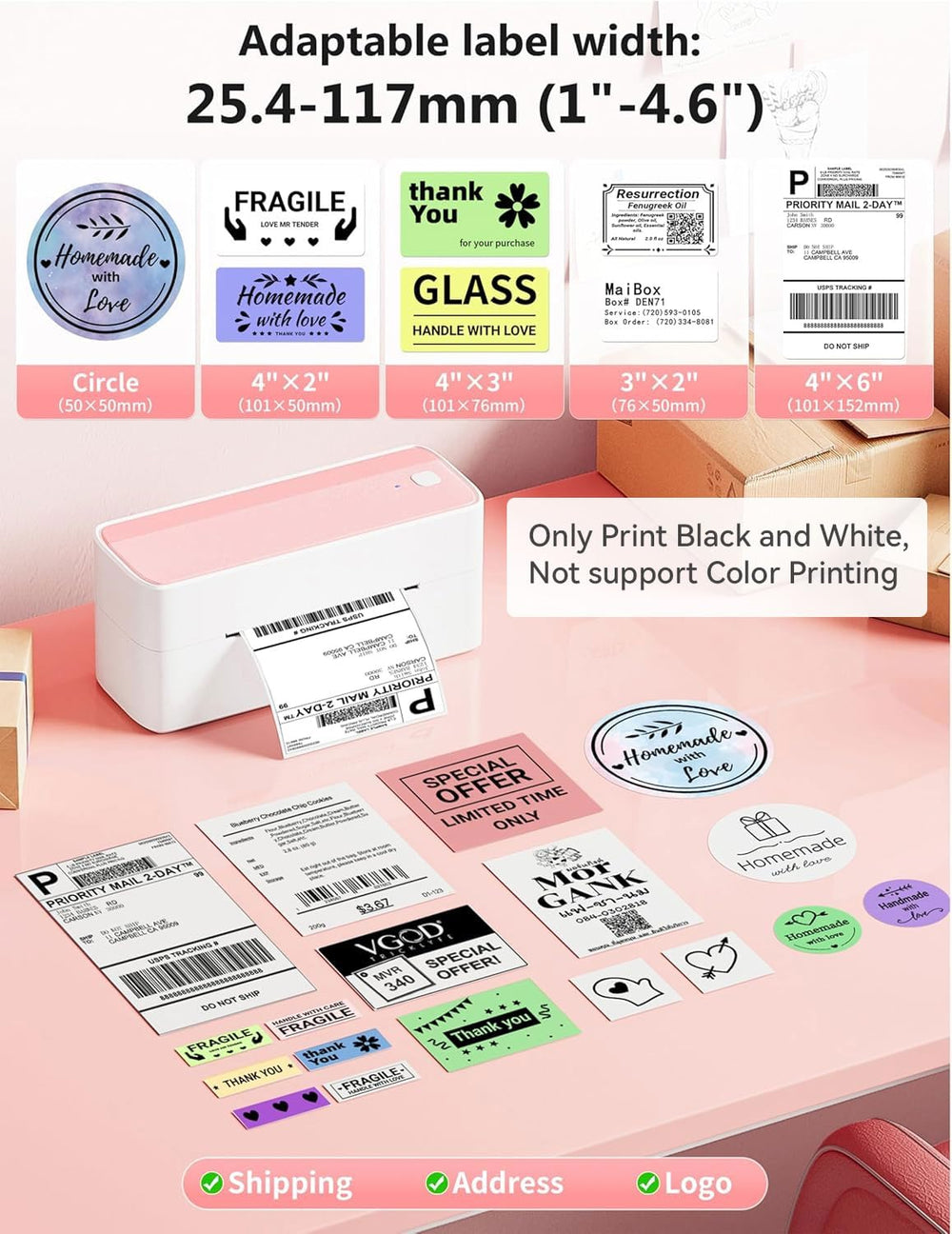 phomemo 241BT outputting a crisp 4x6 shipping label showing barcode clarity and contrast