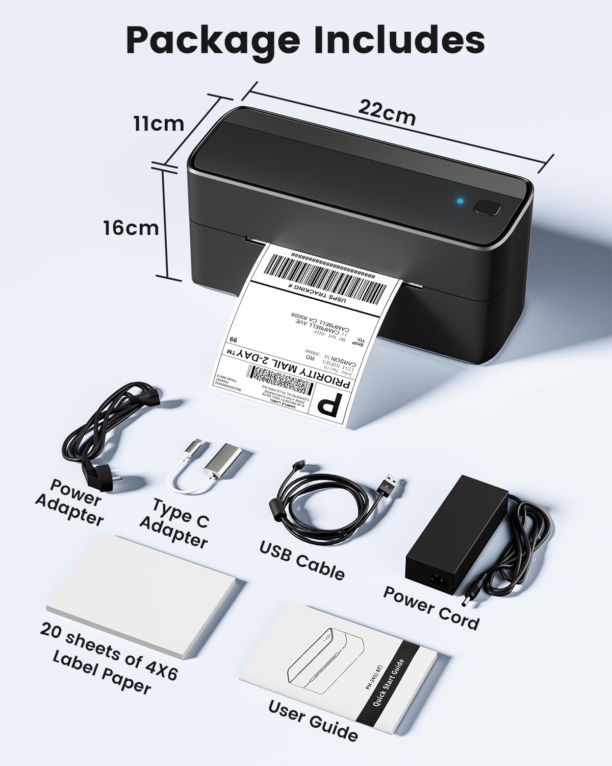 Phomemo 241BT connected via USB to laptop for desktop label printing