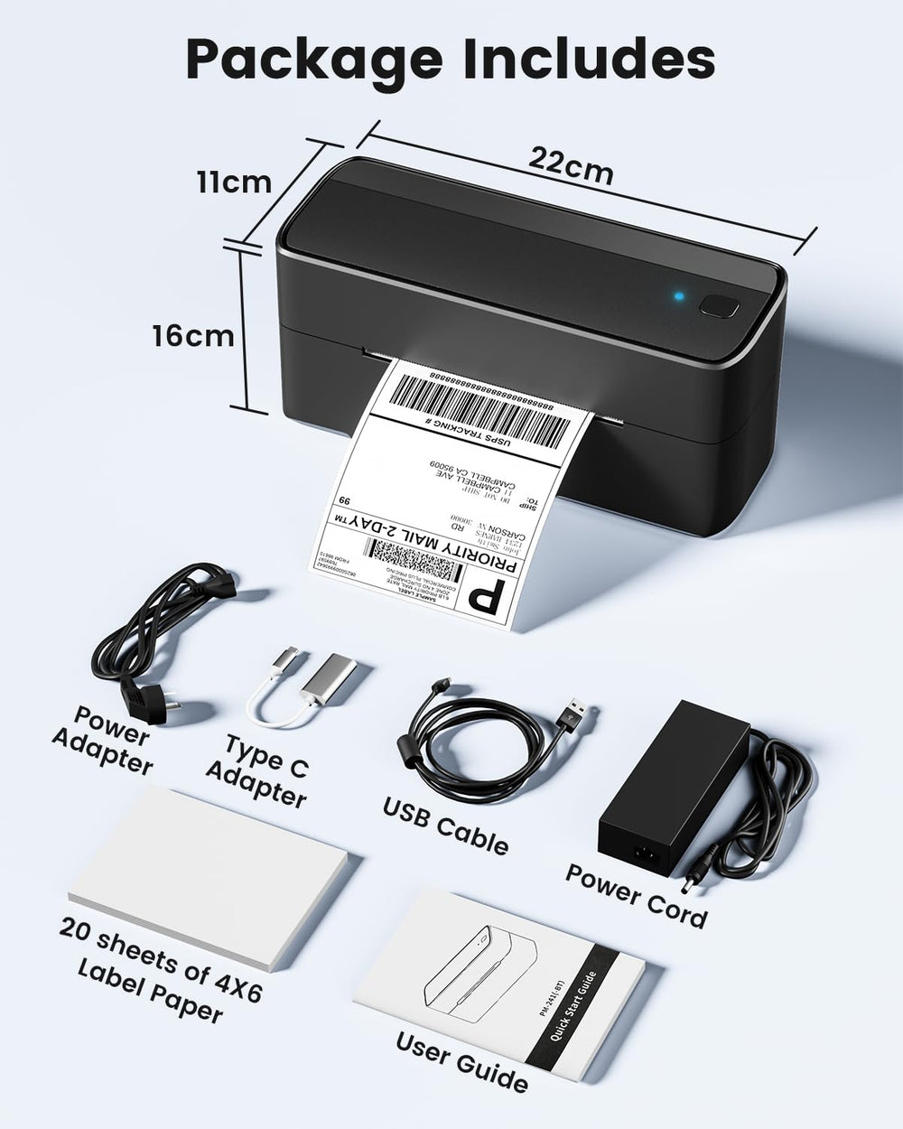 Phomemo 241BT connected via USB to laptop for desktop label printing