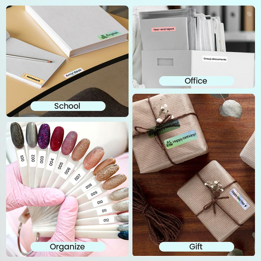 Phomemo D30 app interface on smartphone showing template selection and printing control
