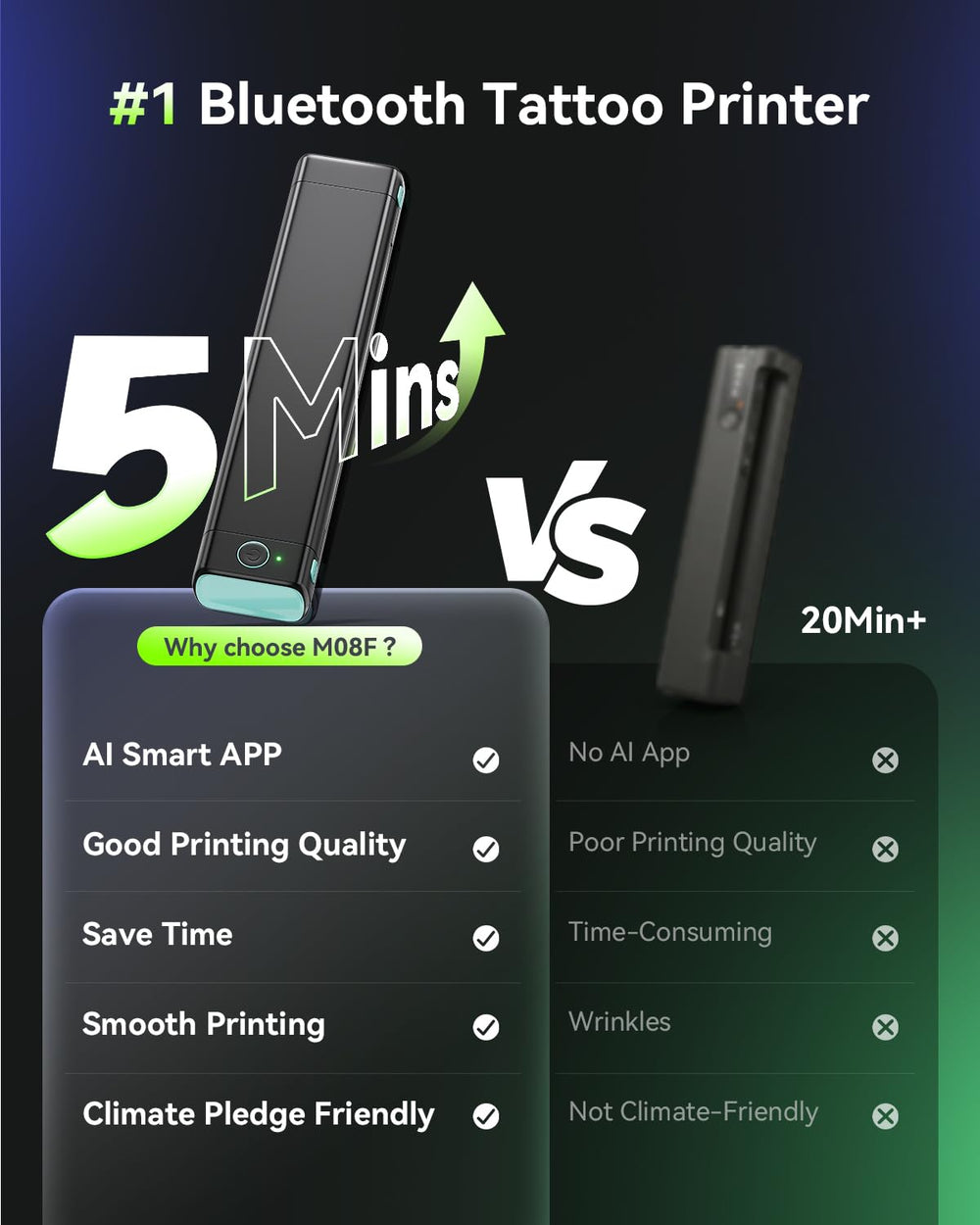 Phomemo M08F side profile highlighting slim lightweight body benefit