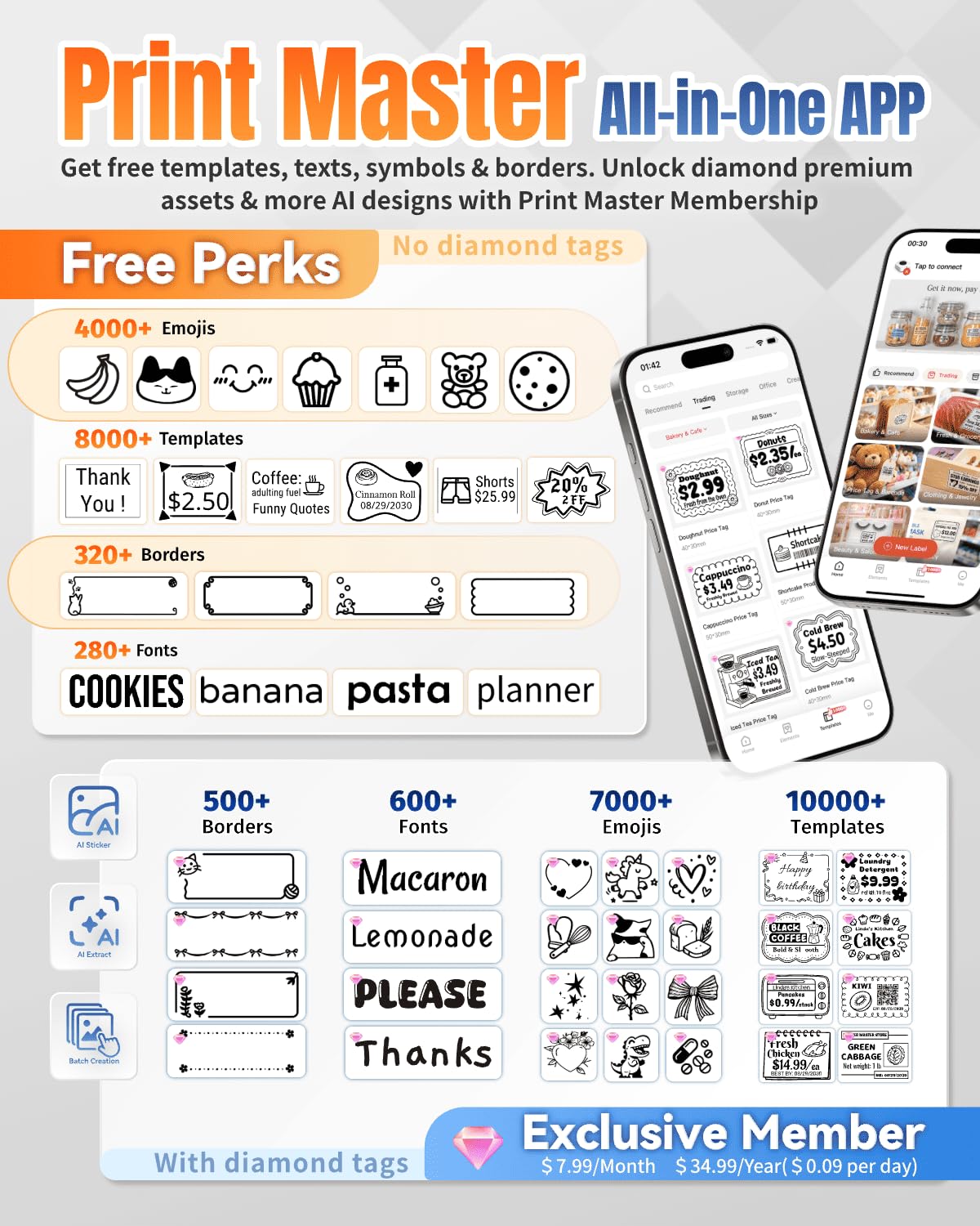 Phomemo M110 app screen with templates demonstrating many ready-made designs for efficiency