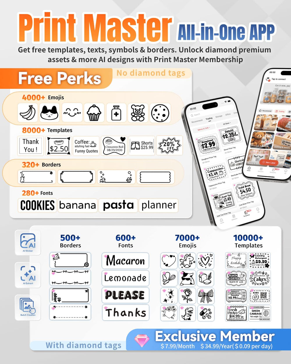 Phomemo M110 app screen with templates demonstrating many ready-made designs for efficiency