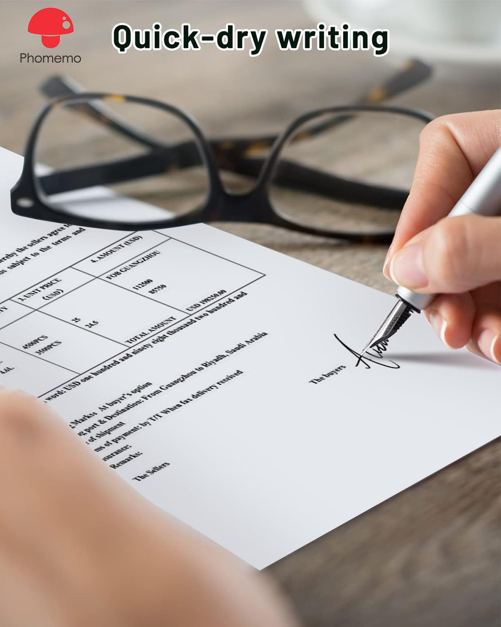 Phomemo printed invoice detail showing sharp grayscale text and clear results