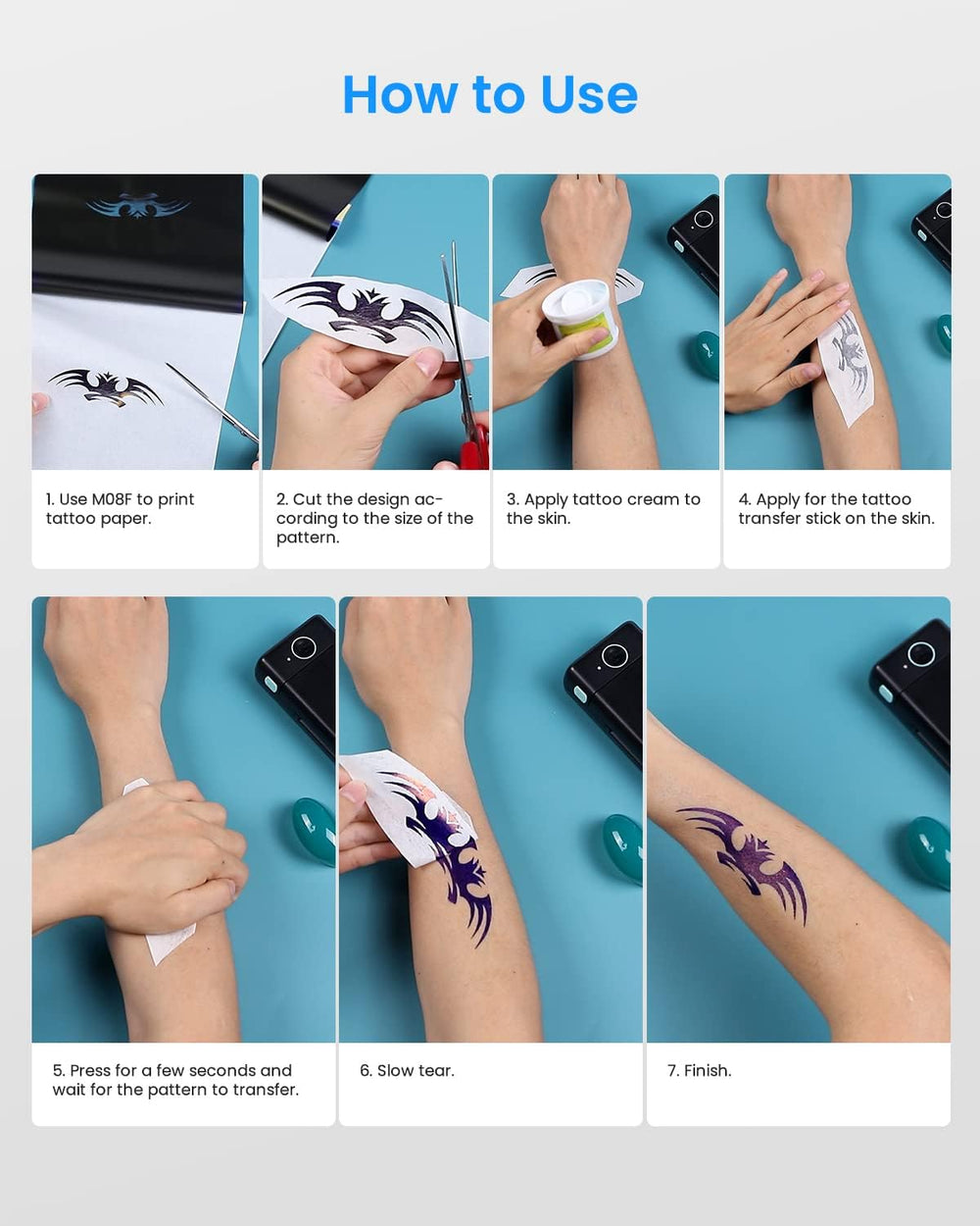 Phomemo stencil transferred onto synthetic skin showing clear line definition