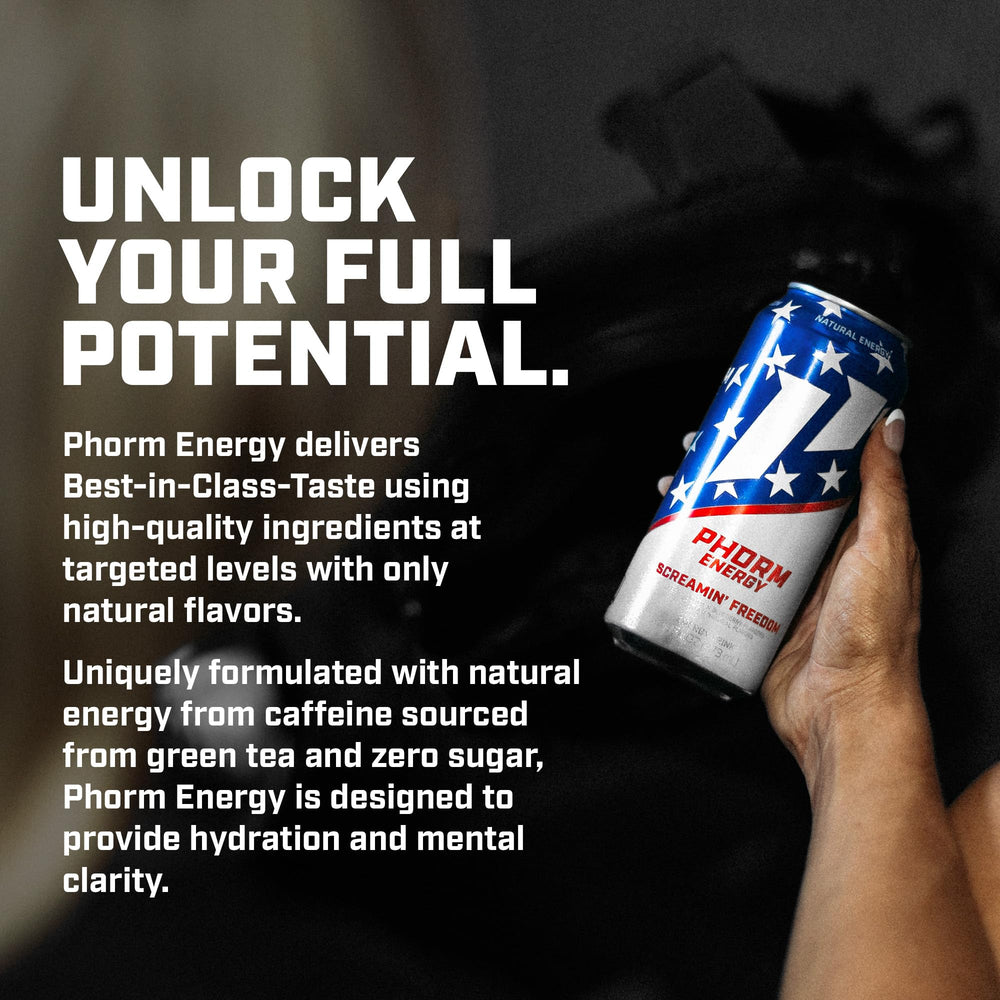 PHORM ENERGY top-down view of open can emphasizing easy-drink convenience