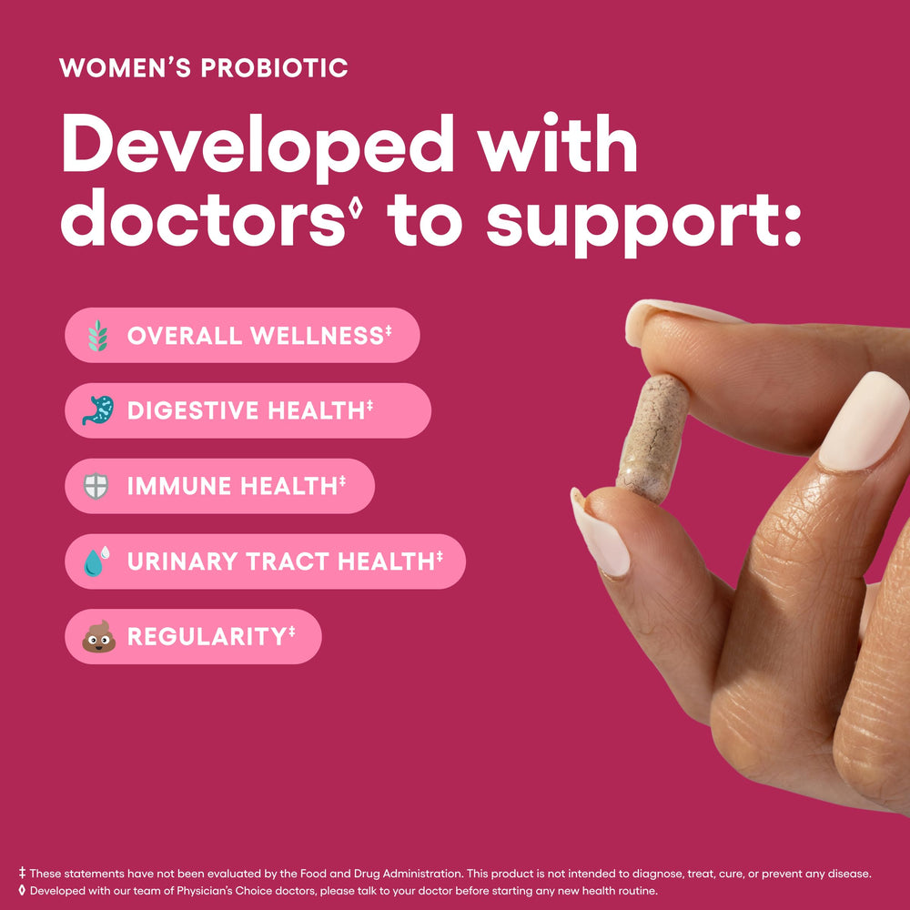 Physician's CHOICE cranberries and organic prebiotics illustrating natural ingredients