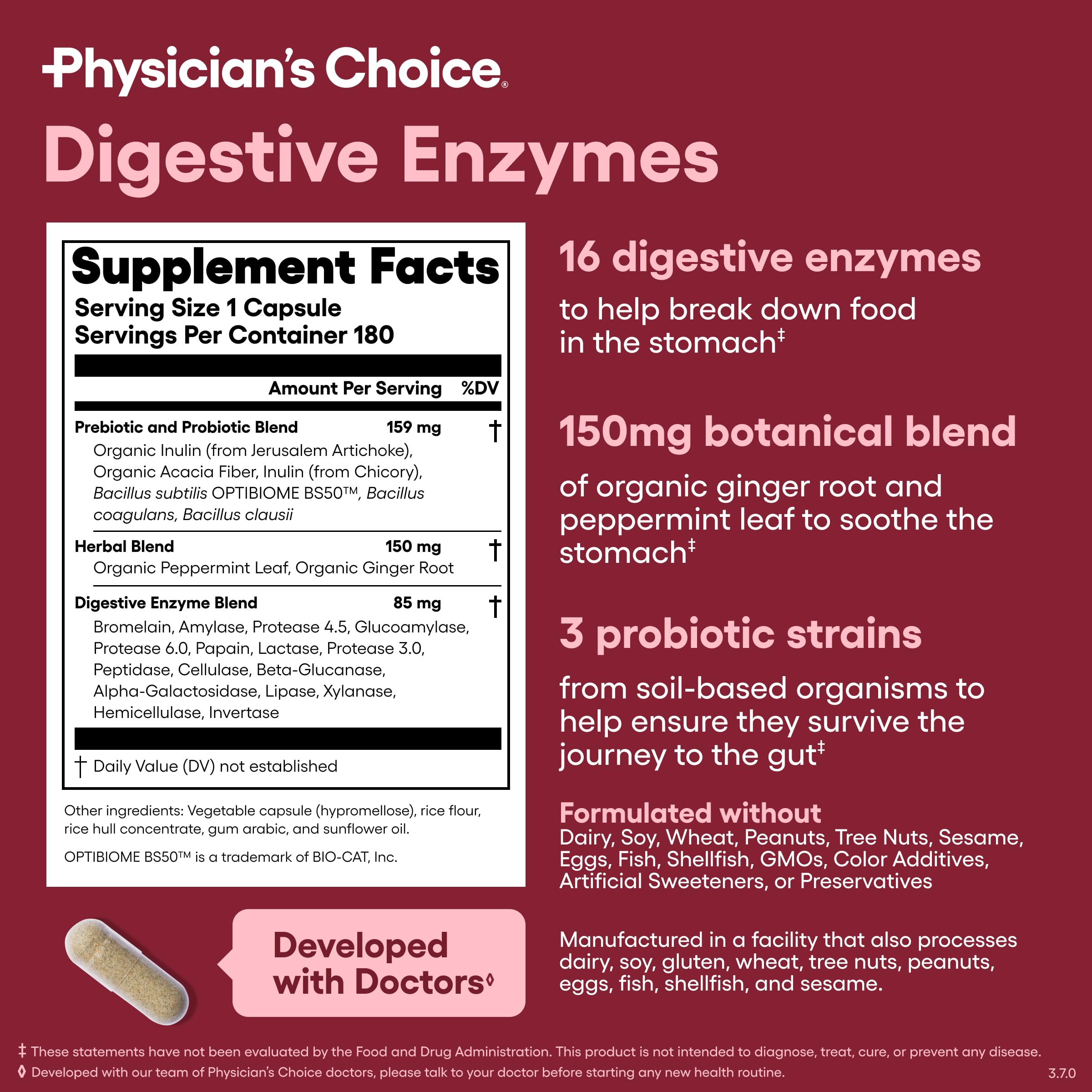 Physician's CHOICE bottle on dining table highlighting digestive support during meals