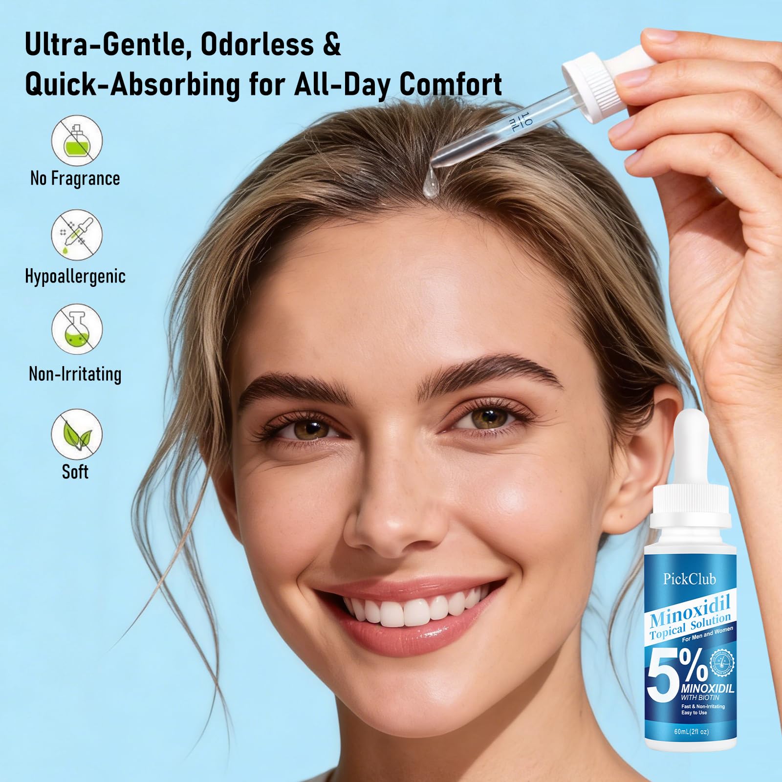 PickClub applied to scalp demonstrating targeted delivery and improved absorption