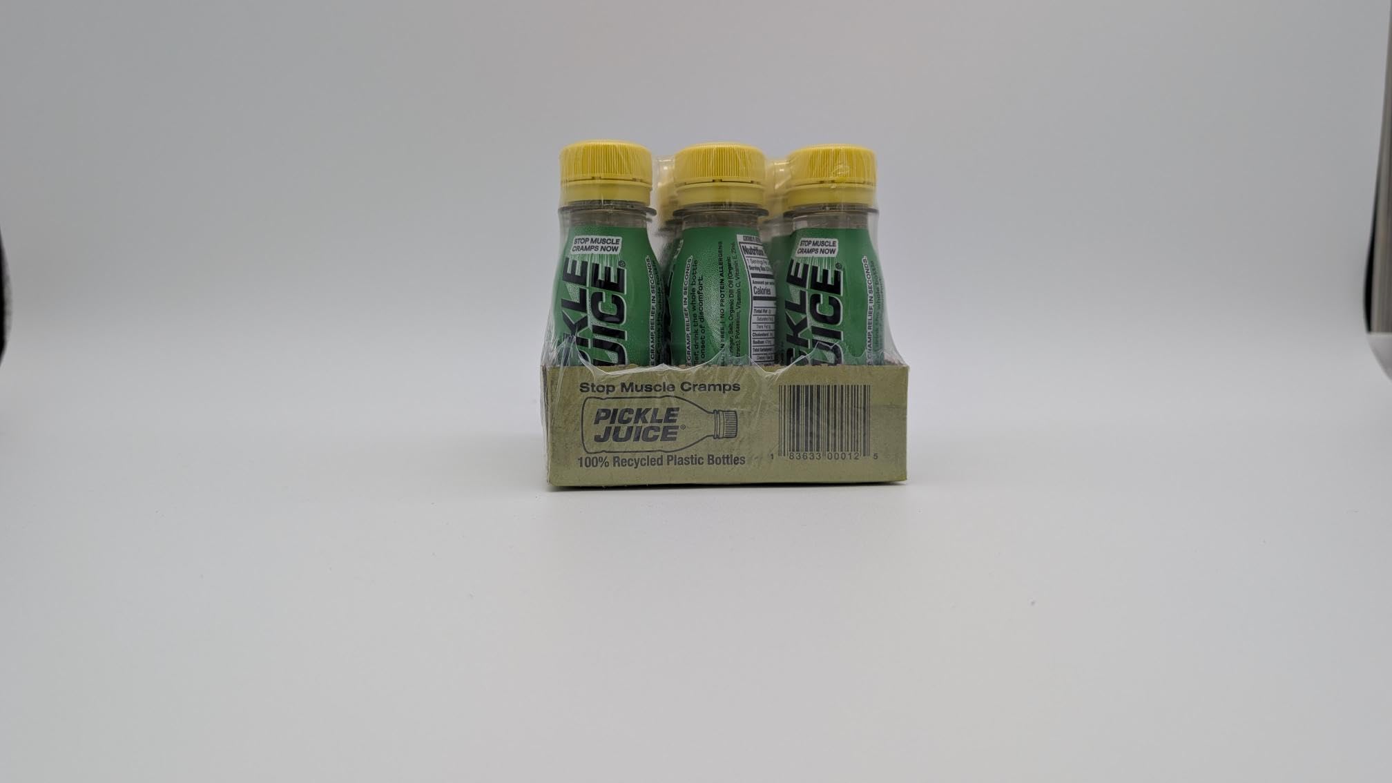 Pickle Juice twelve-shot pack laid out on white background for quantity view