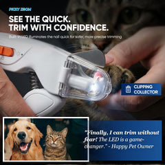 Picky zoom LED light illuminating a pet nail to help see the quick