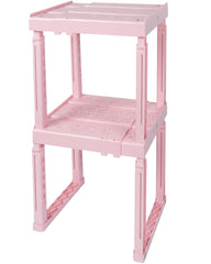 Piffny front view of two pink shelves showing included pair and benefits