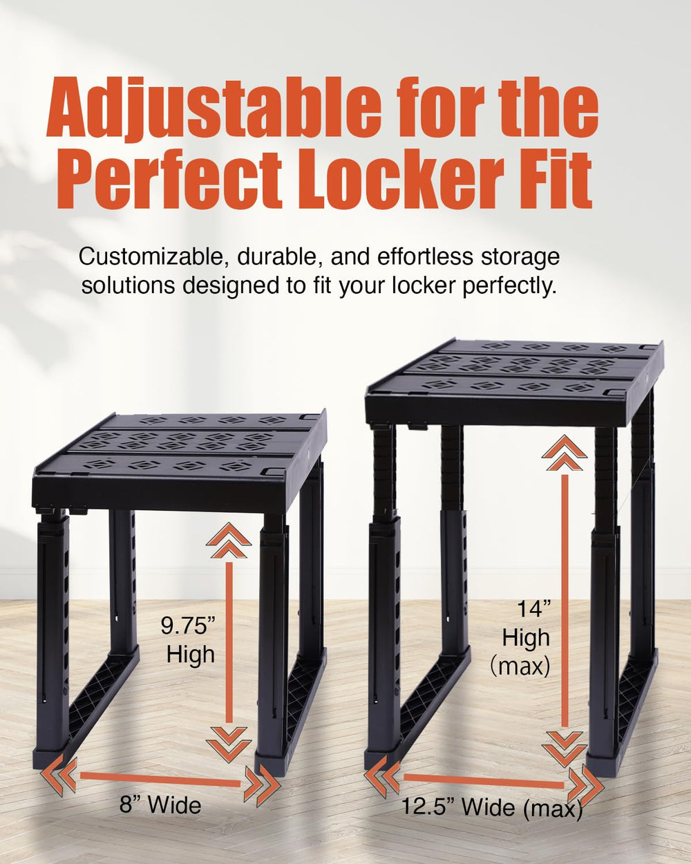 Piffny demonstration of two shelves stacked to double locker storage