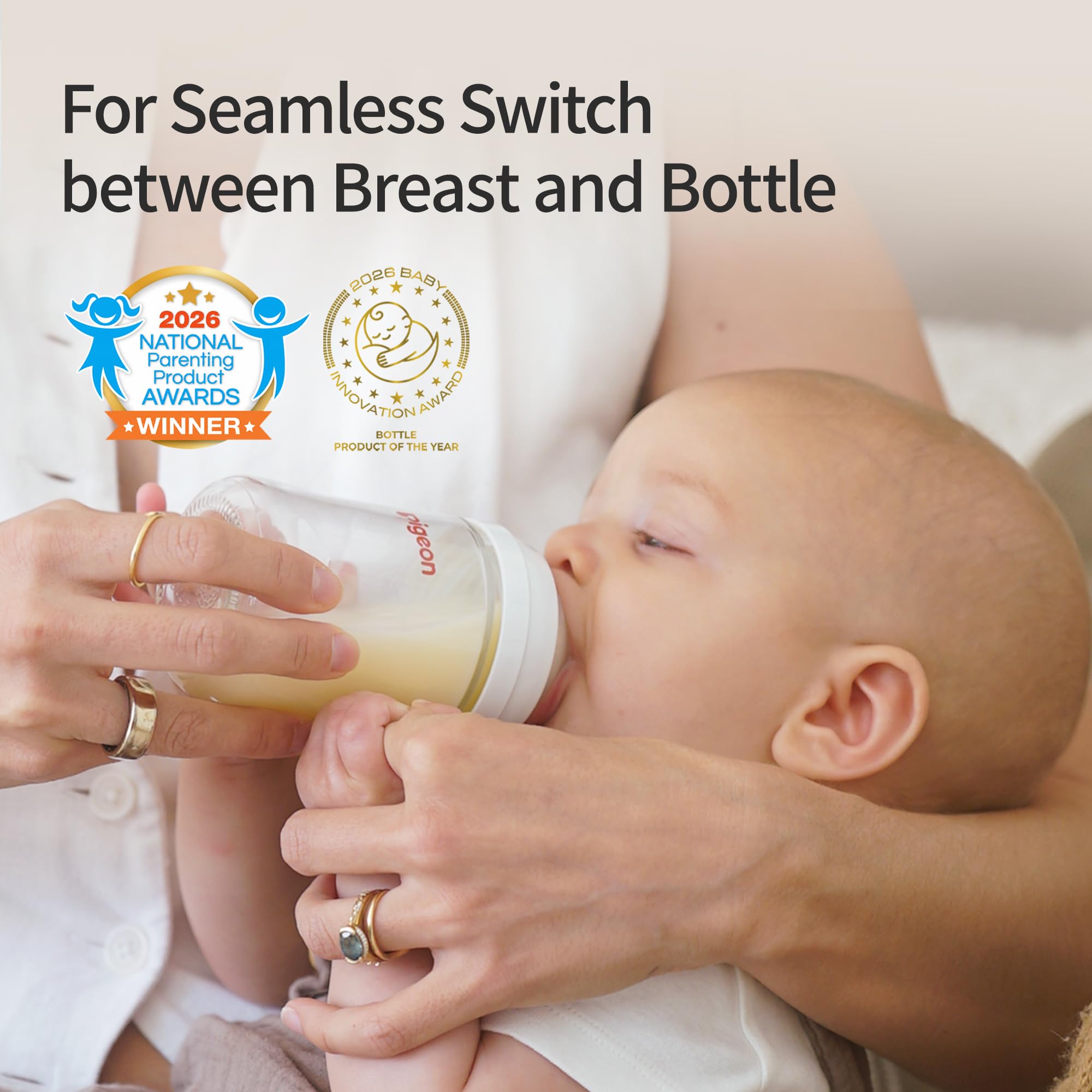 PIGEON bottle in hand to show scale and comfortable grip benefit