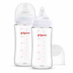 PIGEON glass bottle front view showing clean design and easy pour benefit