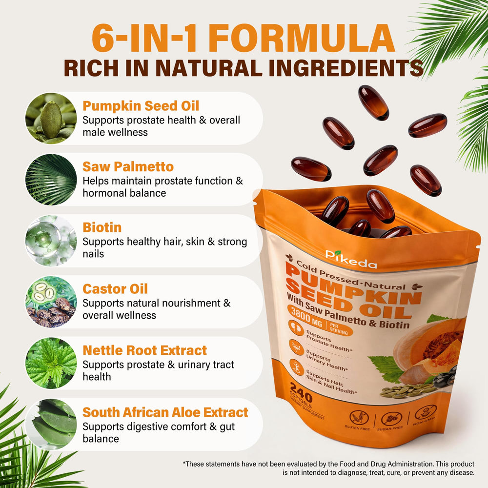 Pikeda ingredient label detail highlighting pumpkin seed oil and biotin