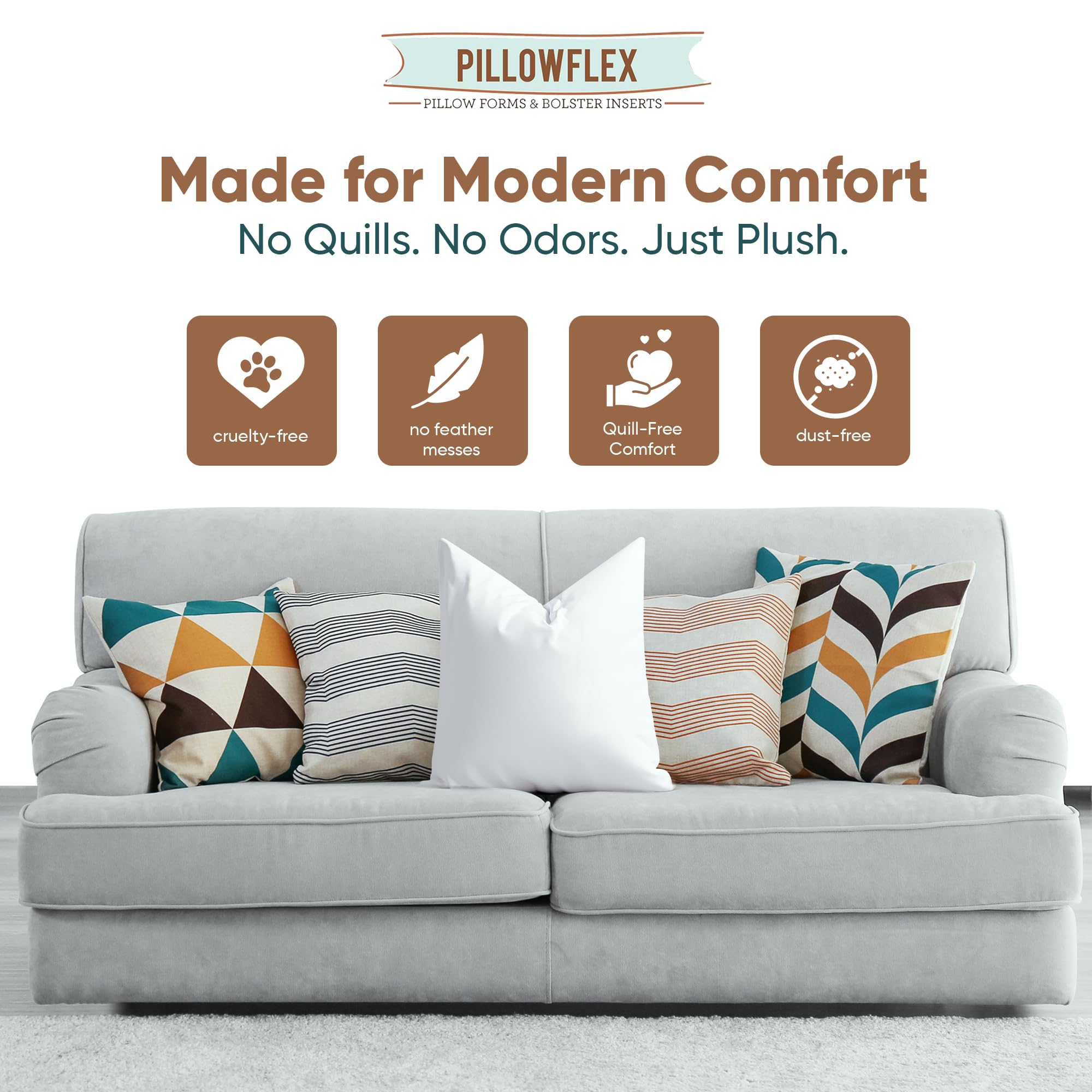 Pillowflex insert placed in an 18x18 sham showing a tight, karate-chop finish