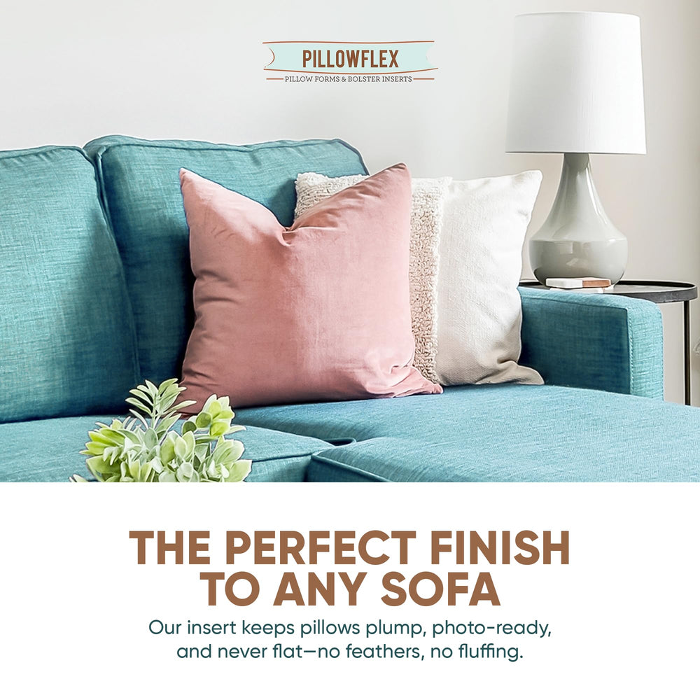 Pillowflex styled on a sofa with décor demonstrating aesthetic uplift benefit