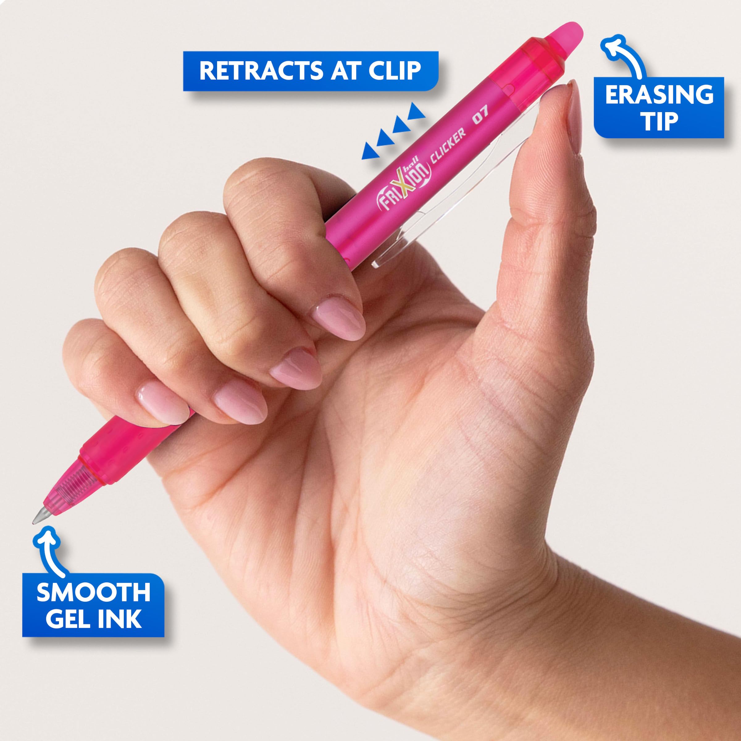 Built-in eraser on PILOT FriXion Clicker showing easy, clean mistake removal