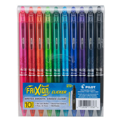 PILOT FriXion Clicker front packaging showing 15 assorted colors and convenience