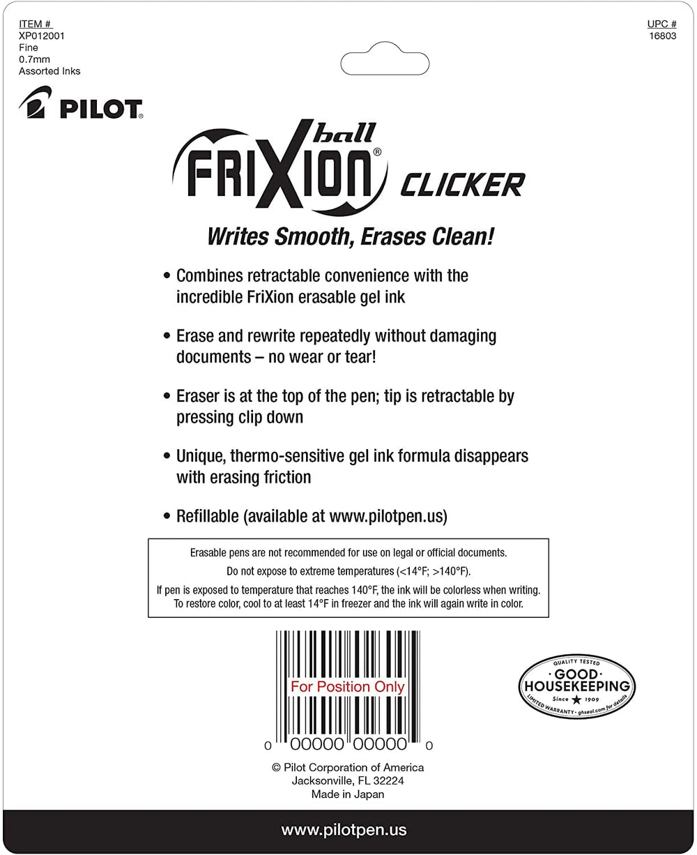 PILOT FriXion Clicker open with refill visible indicating refillable, cost-saving design