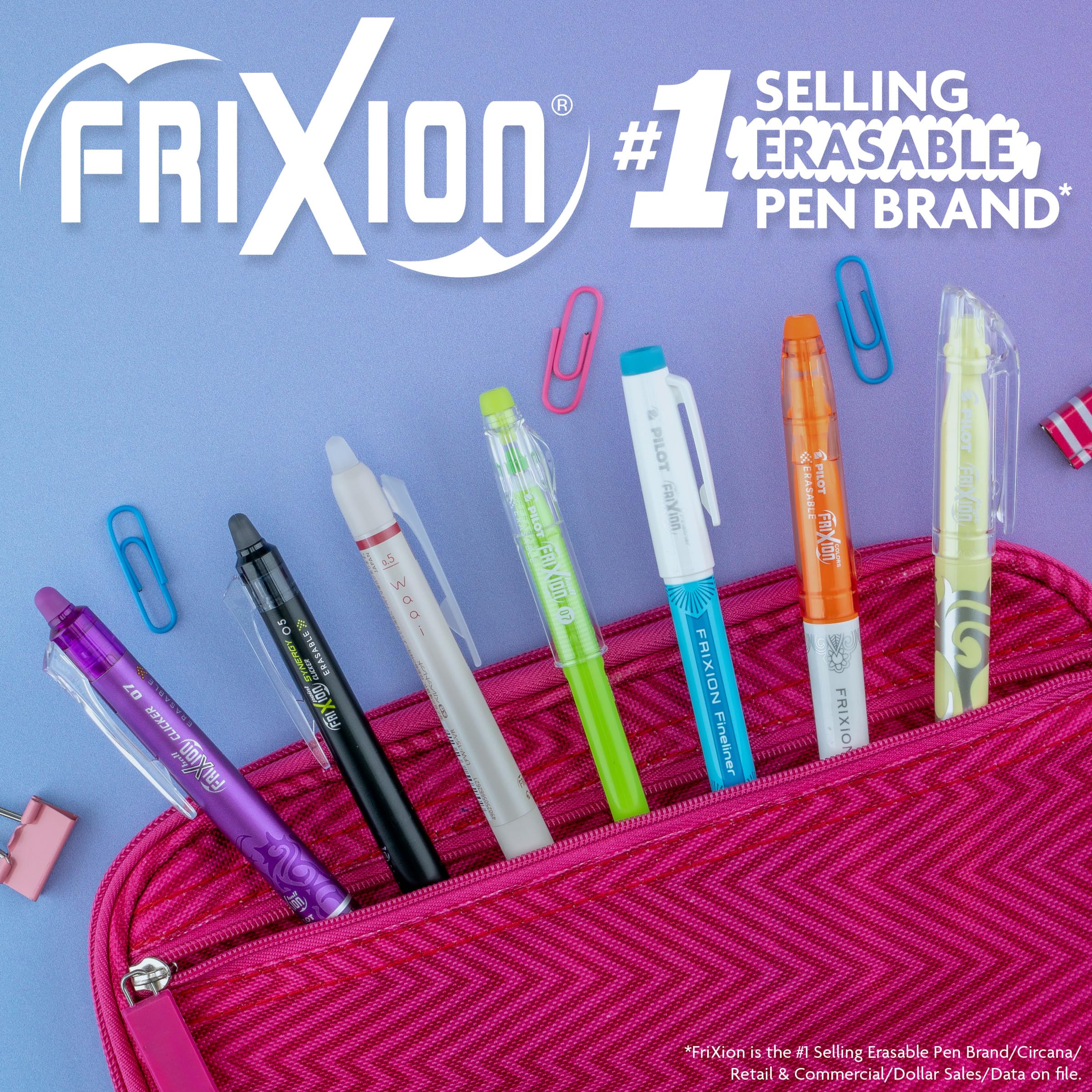 PILOT FriXion refill cartridge detail indicating refillable, long-term value