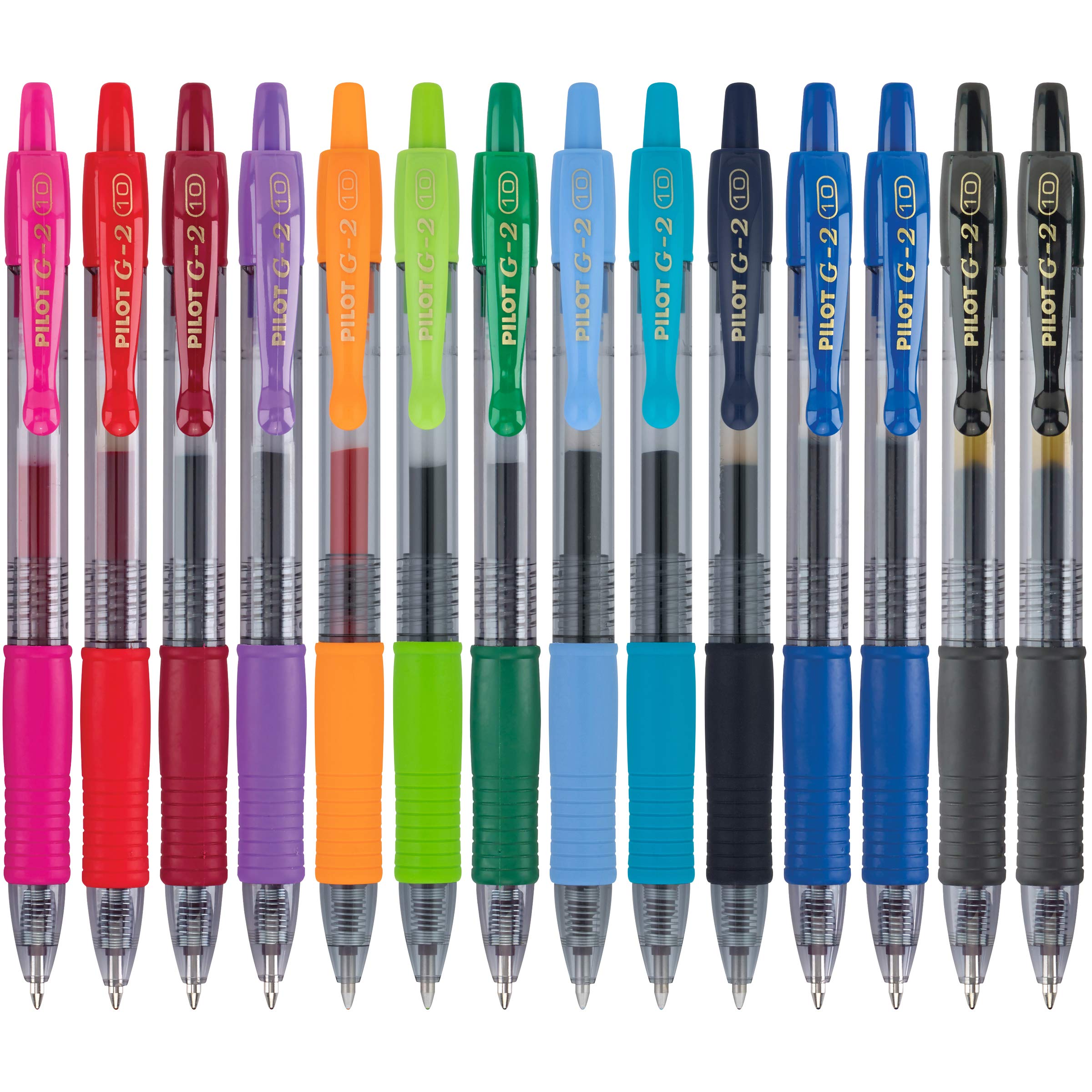 PILOT G2 front packaging showing 14-pack and assorted colors, reliable selection