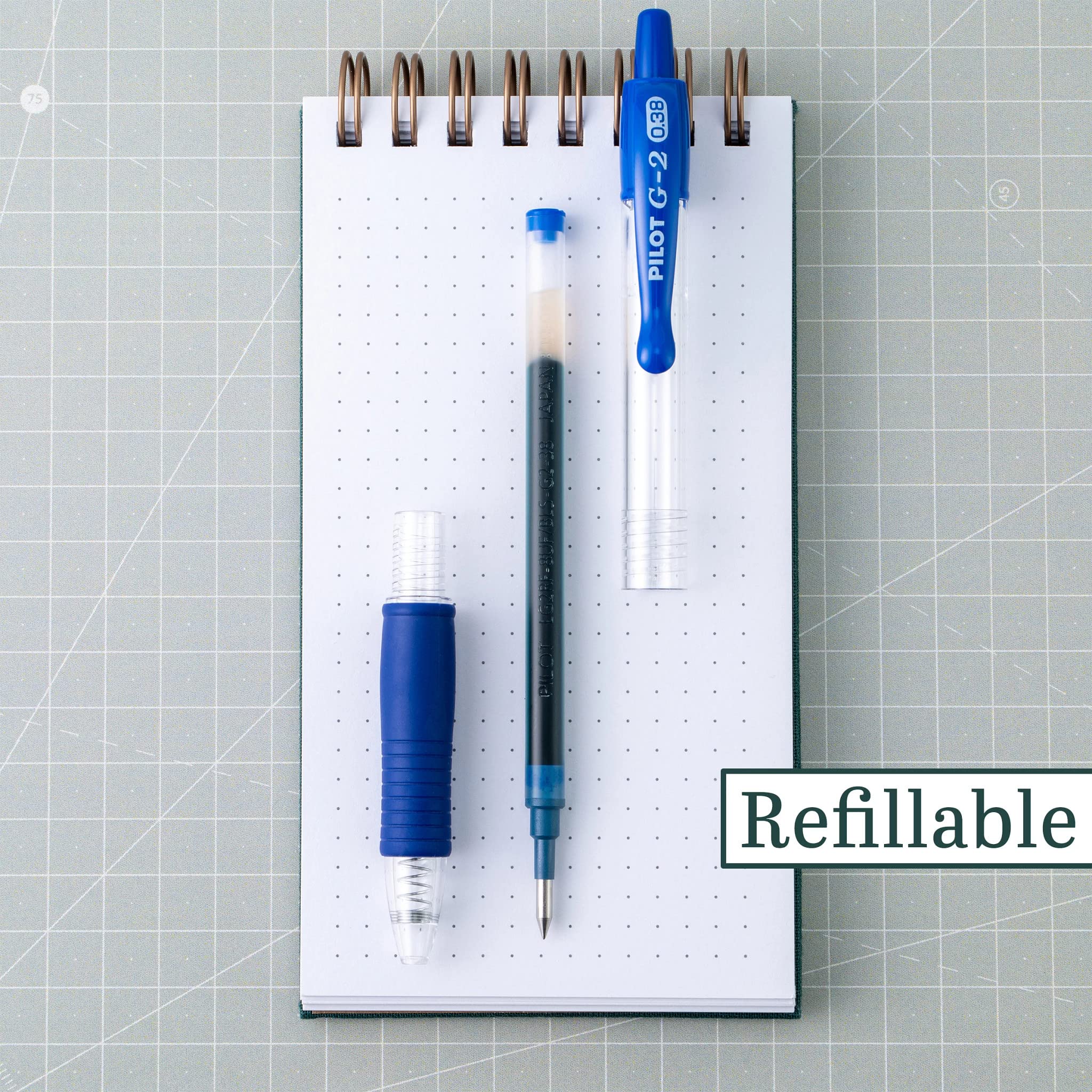 PILOT G2 grip detail emphasizing cushioned rubber comfort and control