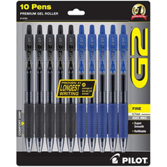 PILOT G2 pack front view showing ten pens and convenient value