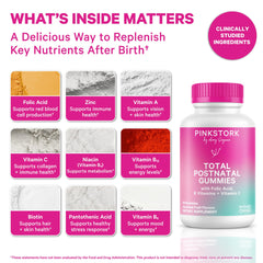 Pink Stork gummy texture close-up highlighting chewable convenience and taste