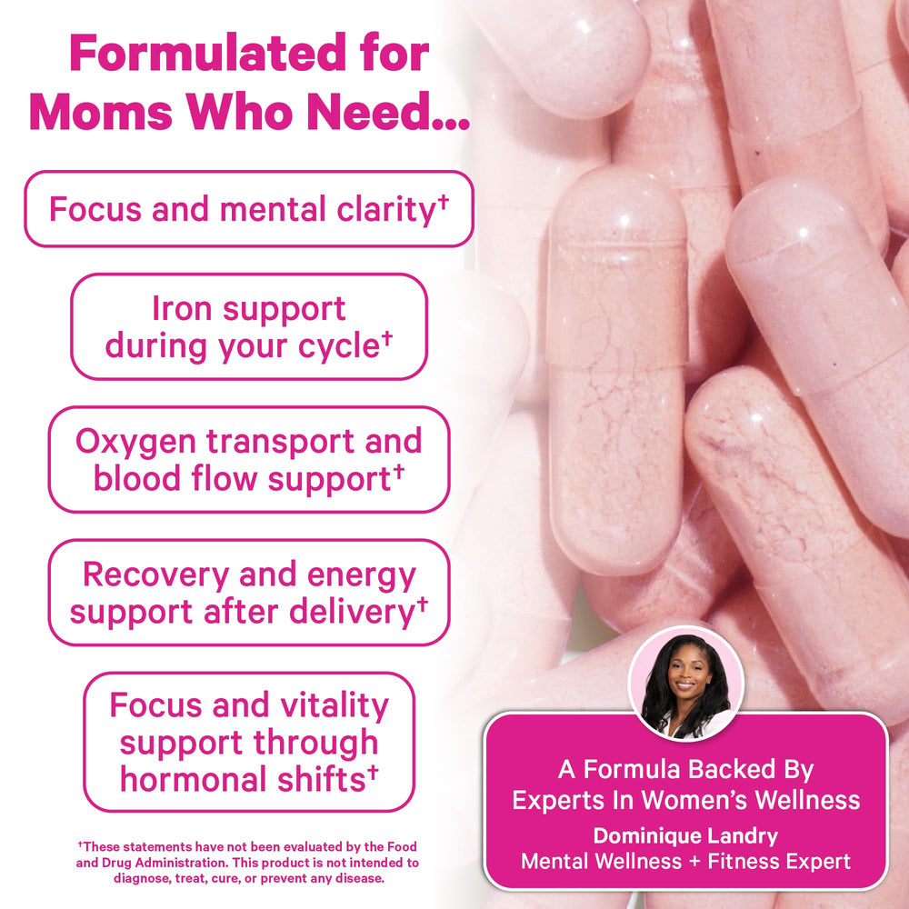 Close-up of a single capsule texture, Pink Stork gentle-on-stomach benefit