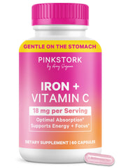 Pink Stork front packaging showing bottle and two-month supply benefit