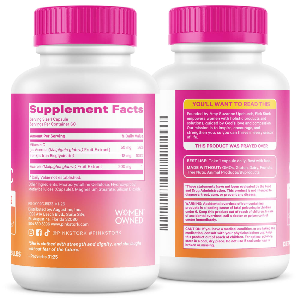 Capsules in a travel organizer, Pink Stork portable two-month supply benefit