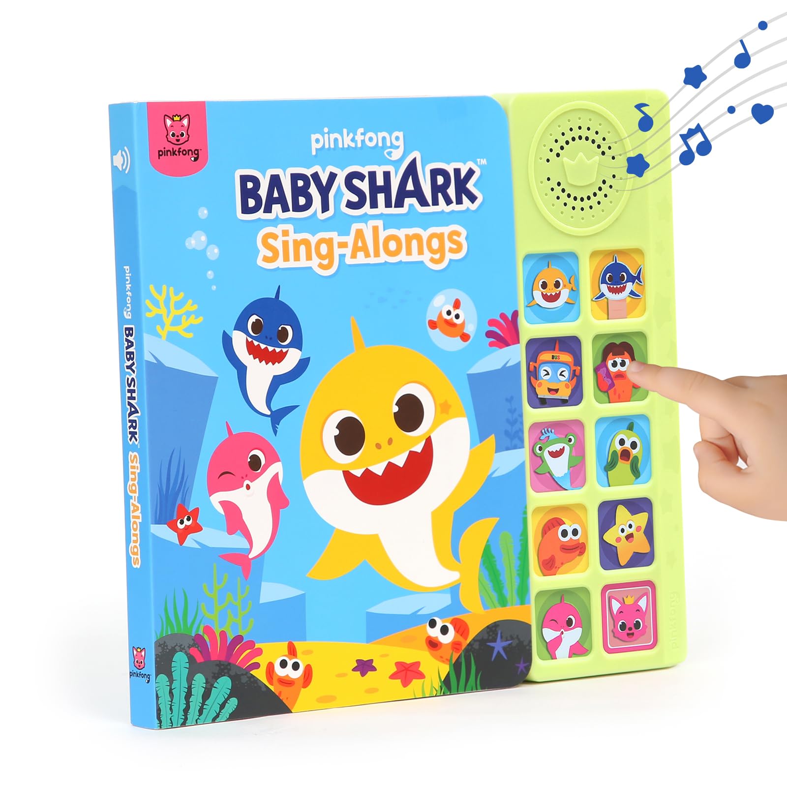 Pinkfong Baby Shark front cover showing colorful characters and benefit: attracts toddler attention