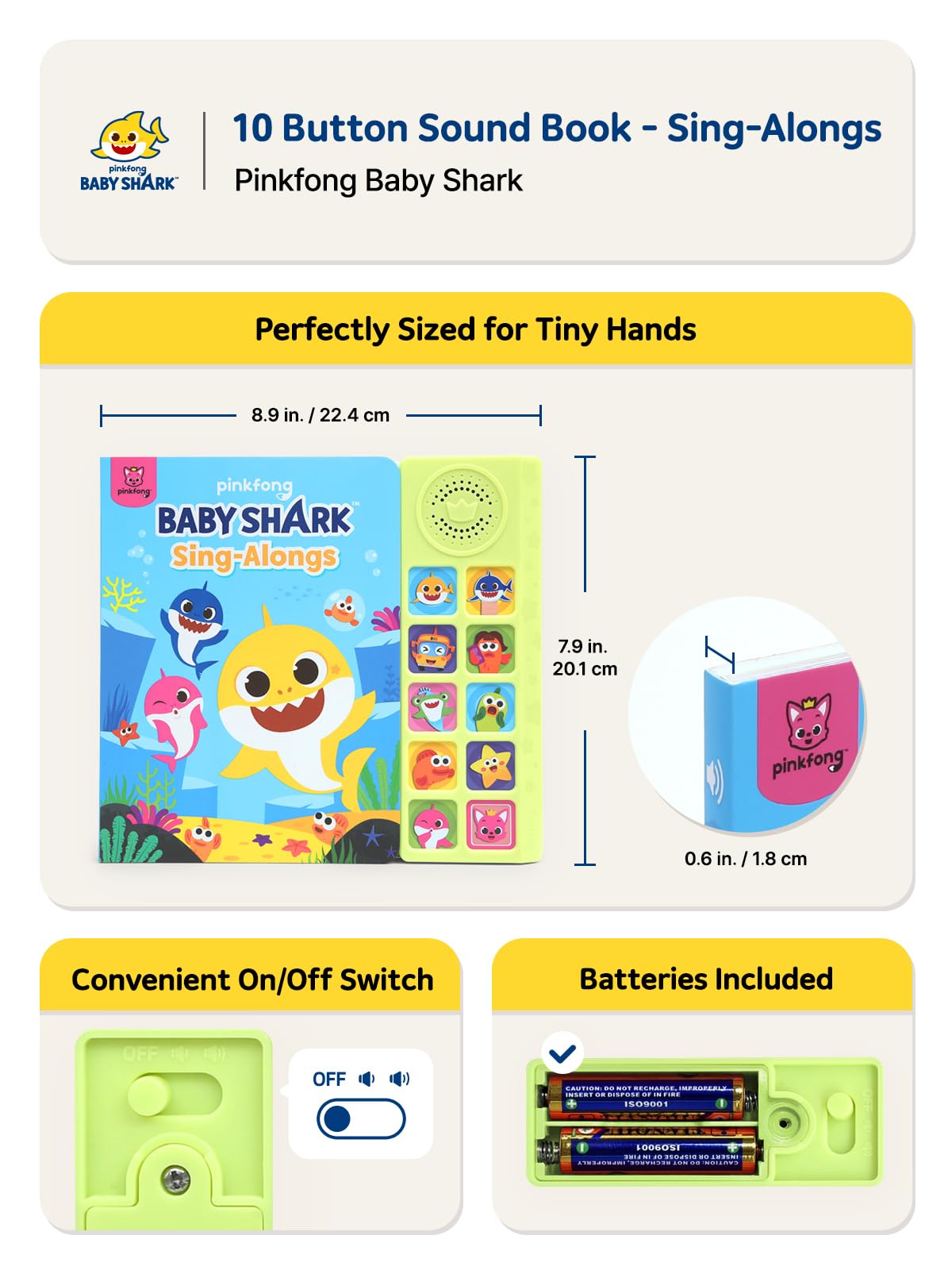 Pinkfong Baby Shark page texture detail and benefit: durable, non-glaring board pages