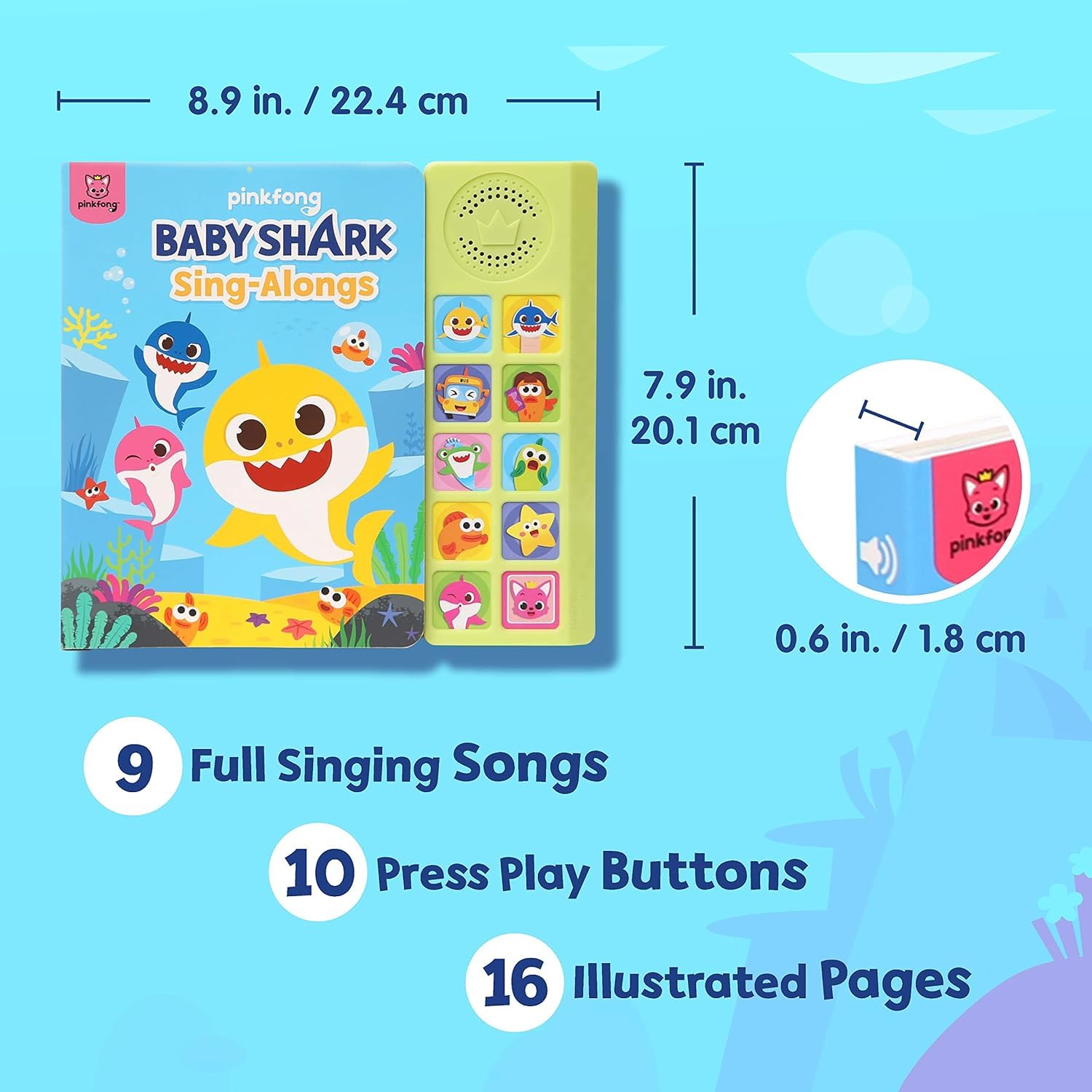 Pinkfong Baby Shark side button panel with chunky buttons and benefit: easy for small hands