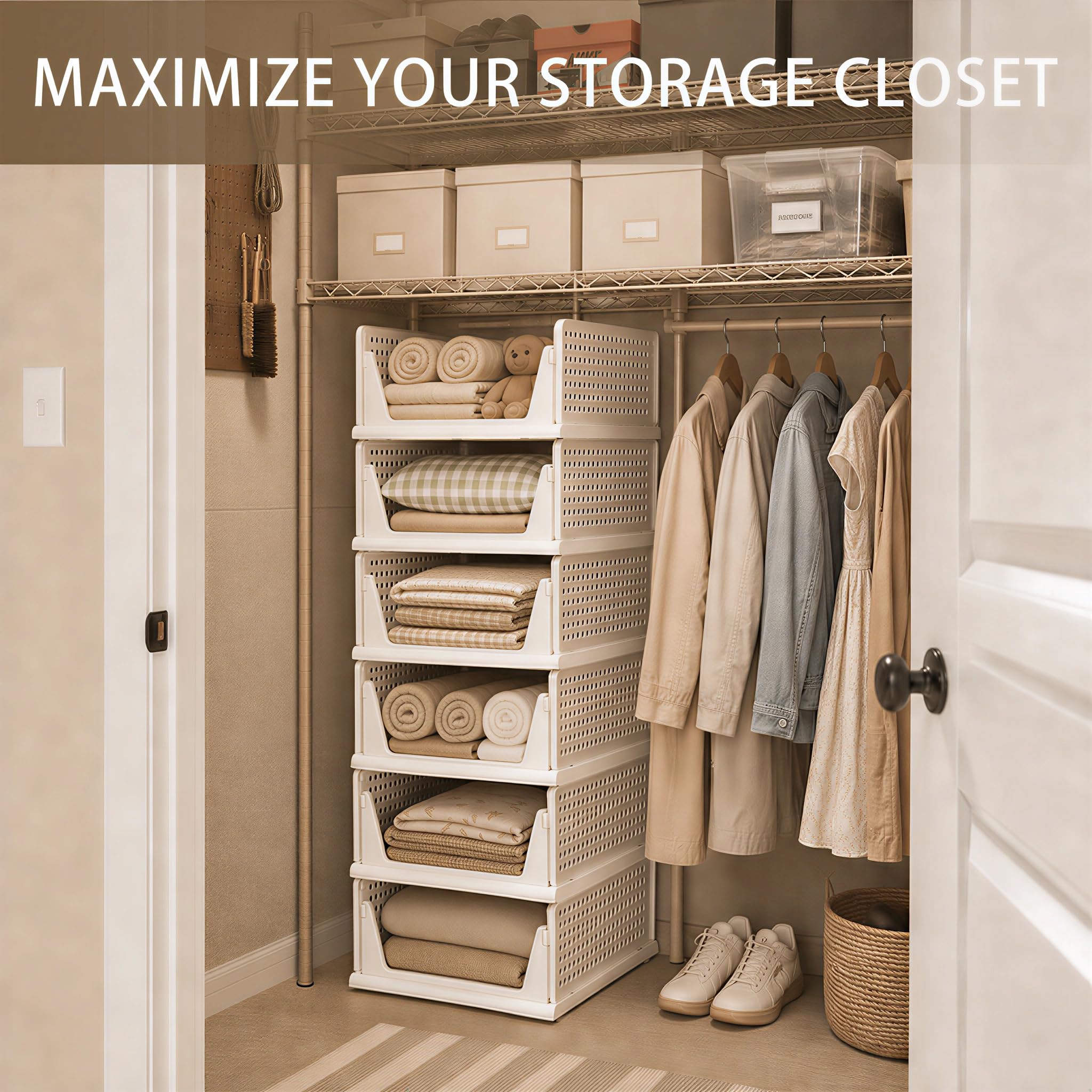 Pinkpum in closet lifestyle demonstrating vertical space saving benefit