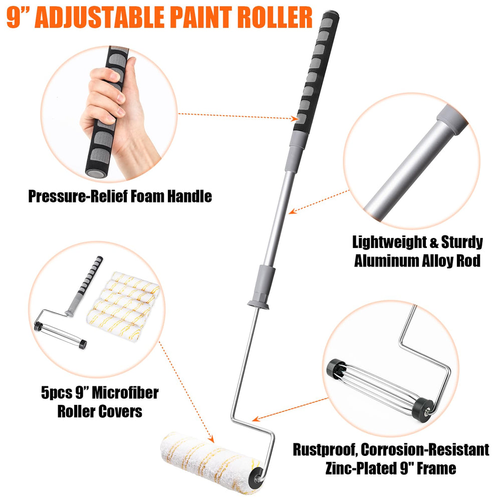 PinStone roller fully extended to 36 inches showing ladder-free reach advantage