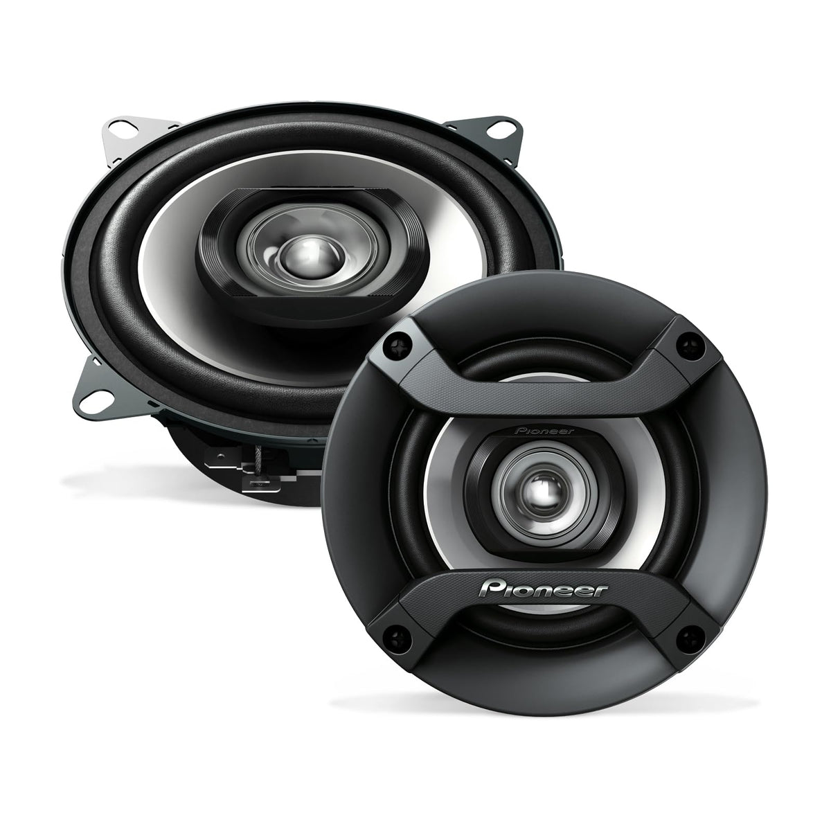 Pioneer front view of speaker showing black grill and clean mounting for improved aesthetics