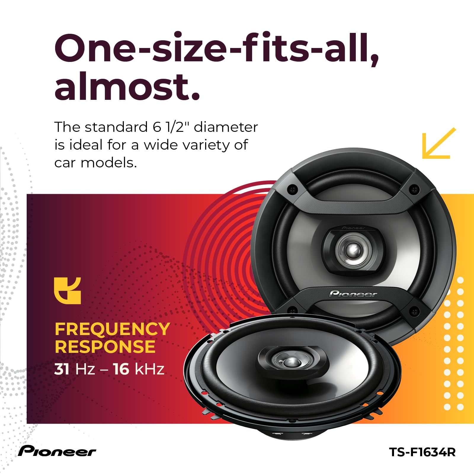 PIONEER speaker installed in car door demonstrating upgraded in-car clarity