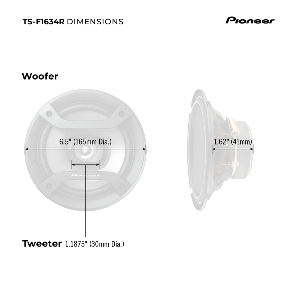PIONEER speaker next to ruler showing 6.5-inch scale for fit confirmation