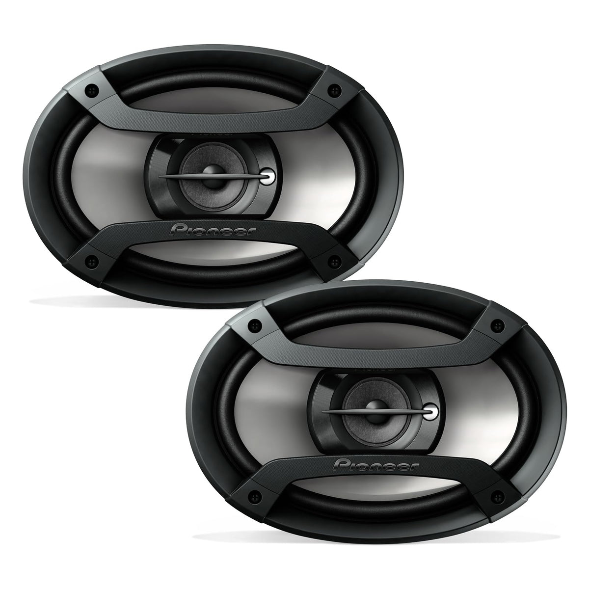 PIONEER TS-F6935R front view showing grille and low-profile style, enhances cabin look