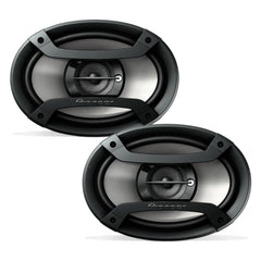 PIONEER TS-F6935R front view showing grille and low-profile style, enhances cabin look