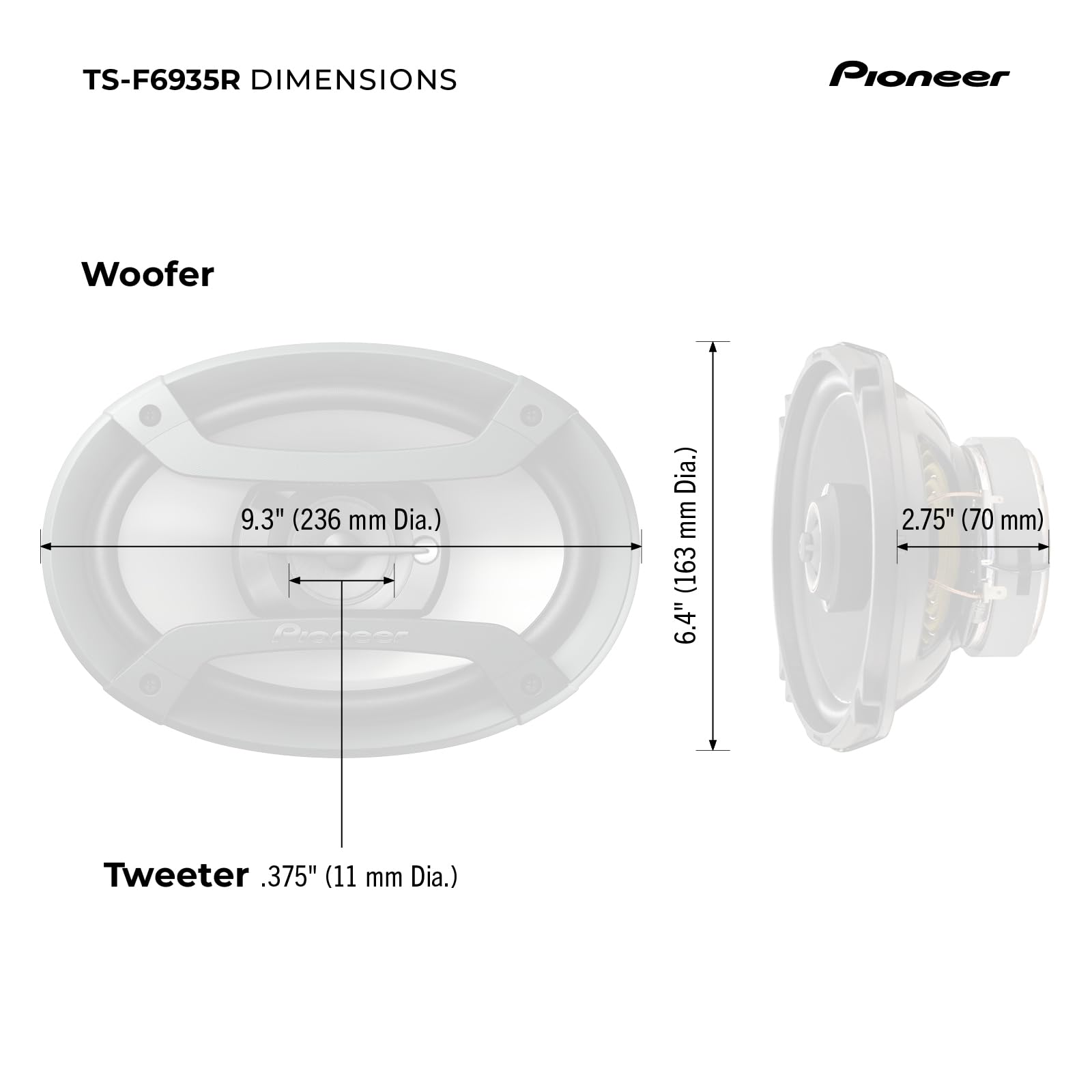 PIONEER TS-F6935R installed in car rear deck showing improved in-cabin sound