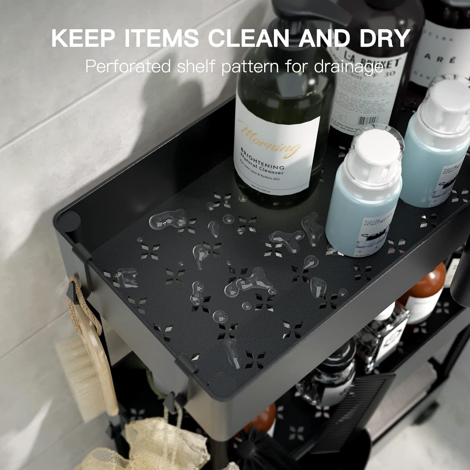 Pipishell slim cart fitted between toilet and sink to maximize unused space